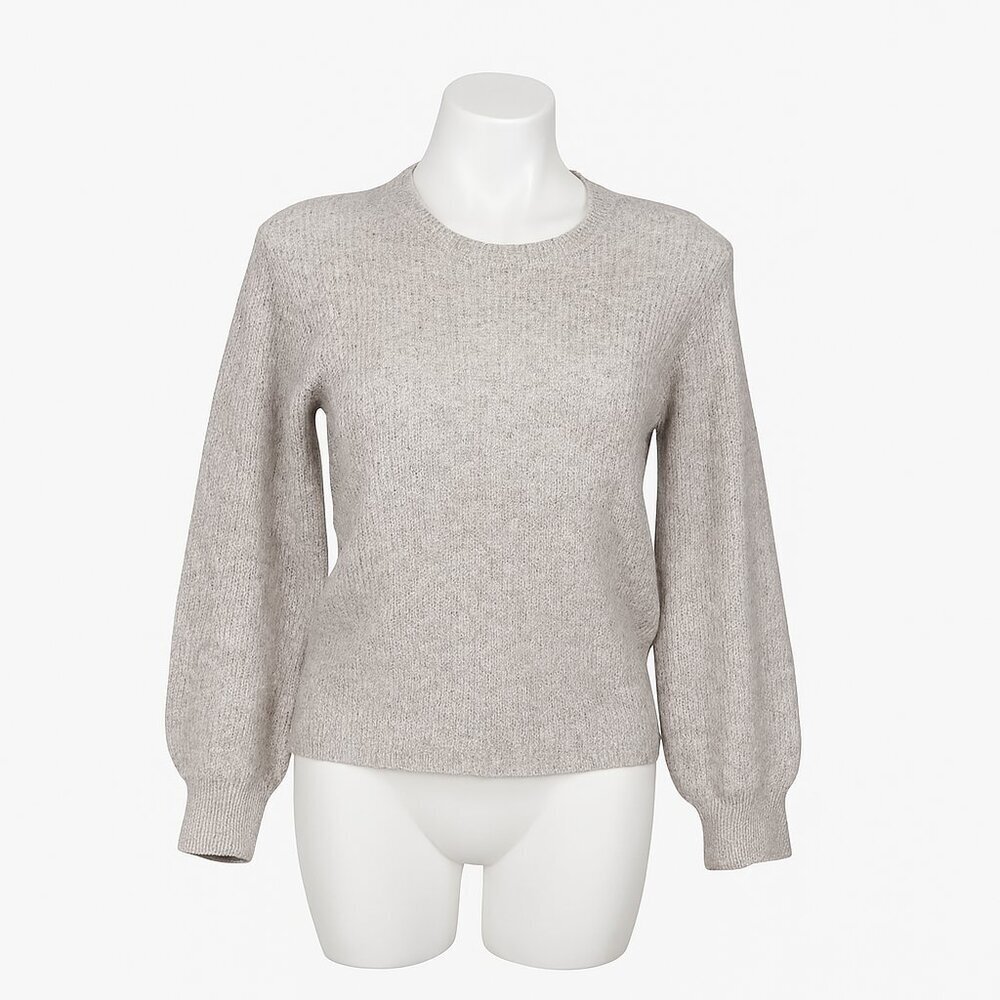 Stitch & Knot Mock Neck Ribbed Sweater XL – Heather Gray Puff-Shoulder